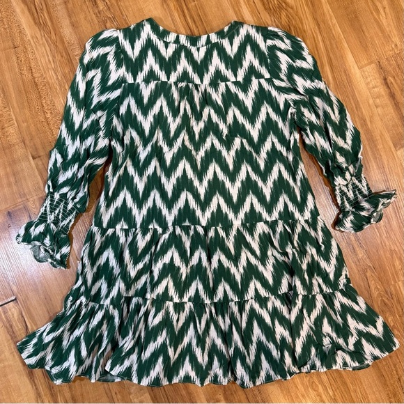 Pomander Place Green Ikat Kenzo Tuckernuck Tiered Summer Mini Dress Size S - Picture 4 of 8